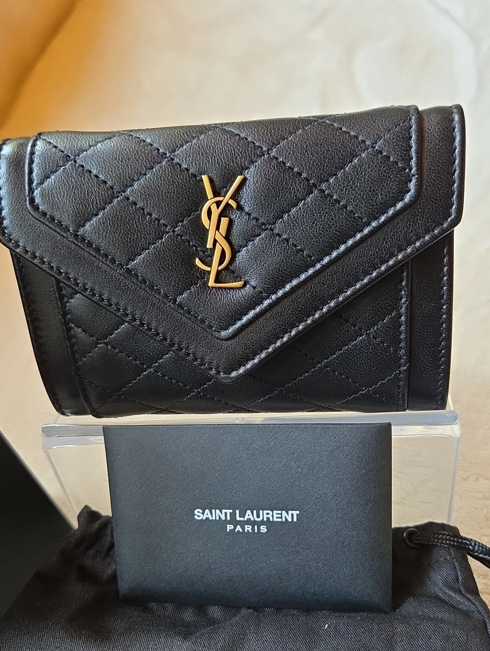Saint Laurent Small Gaby Black Quilted Lambskin Leather Envelope Wallet